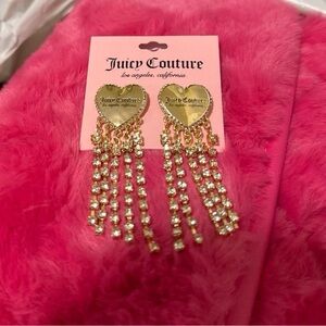 Juicy Couture Gold-Tone Heart Rhinestone Dangle Earrings: BRAND NEW